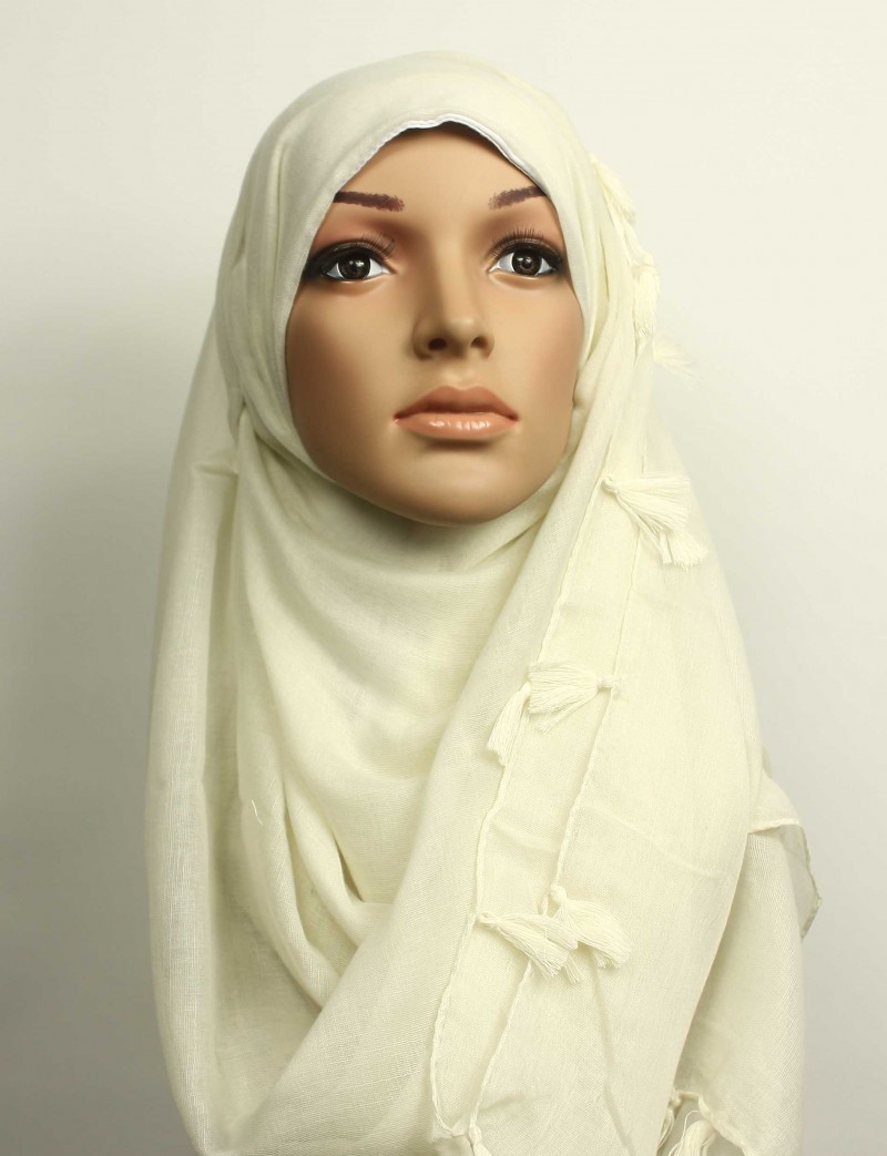 Cream Tassel Hijab