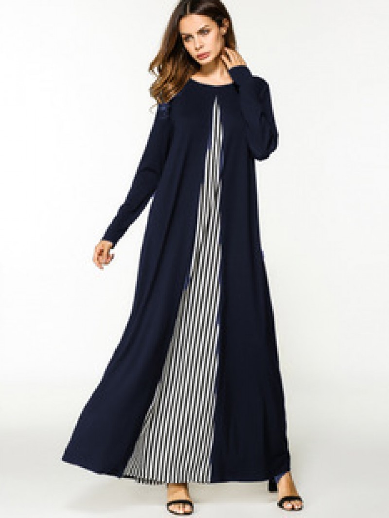 Navy Blue Navy White vertical stripe Abaya XXL 