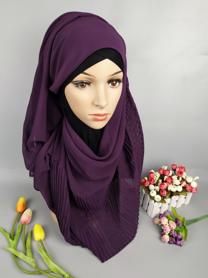 Purple Plain Chiffon Crinkle Pleat Hijab Clearance