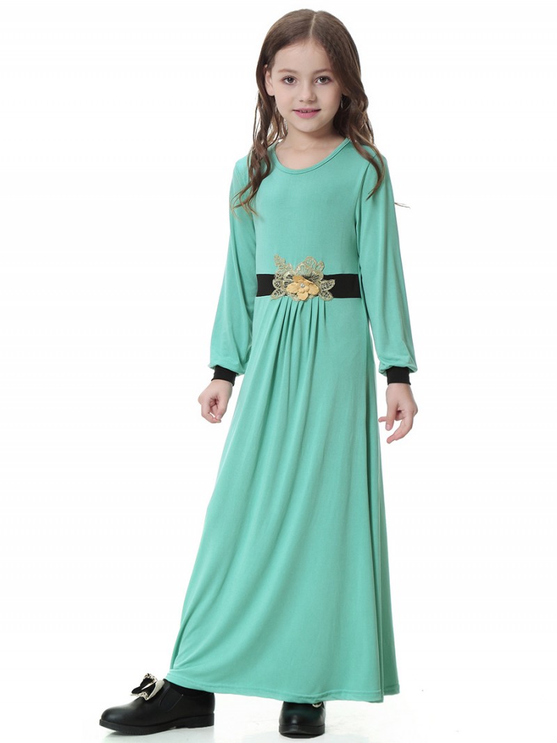  Green M Girls Abaya Maxi Dress