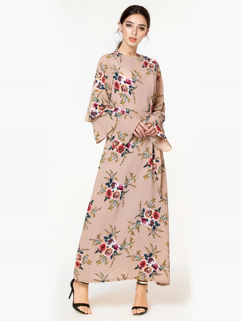 Apricot Floral Flaired Sleeve Abaya 5XL 