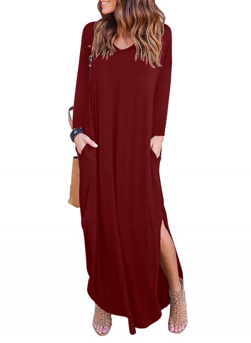 Wine red Vneck Cascade Abaya M