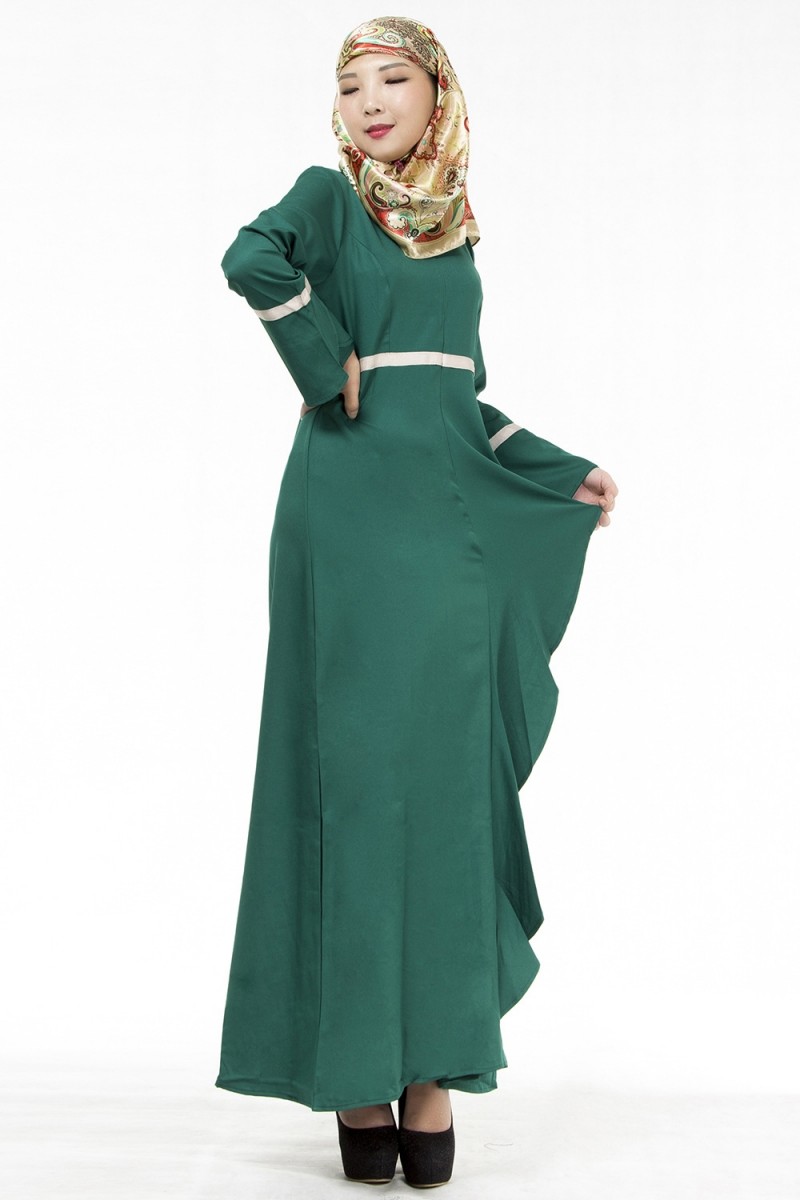 Dark green Korean Linen Flare Dress Abaya L 