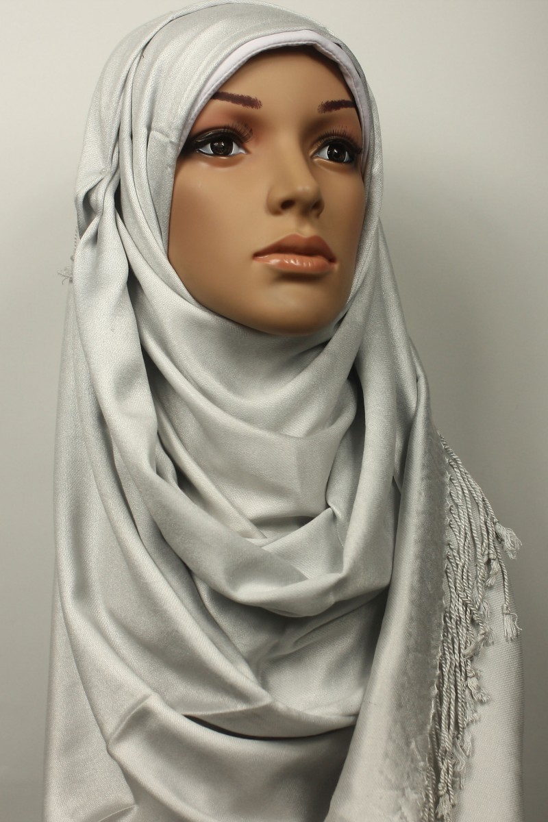 Silver Plain Satin Hijab