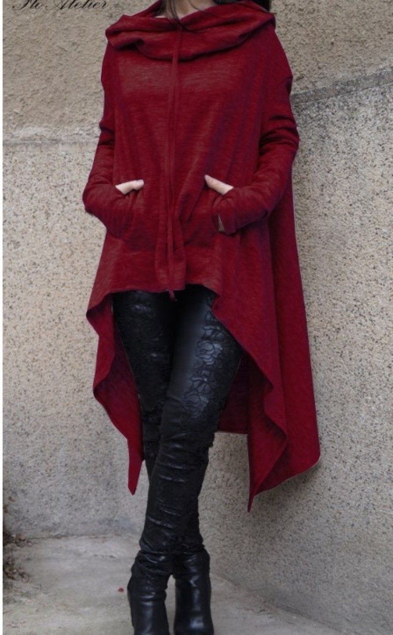 Wine Red Loose Moroccan Hoody Large