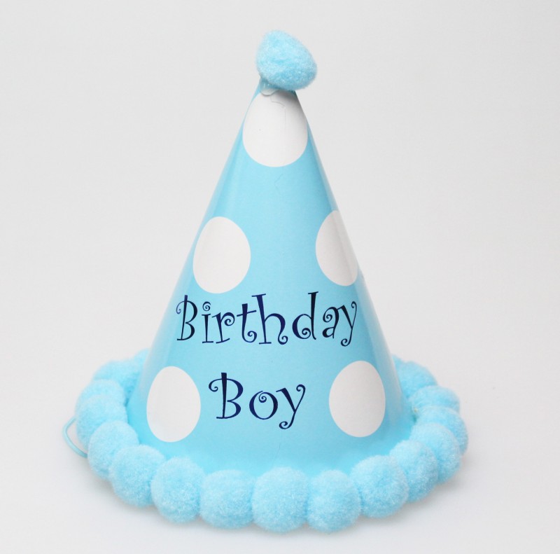 Dot Pure Blue Pom Birthday Hat