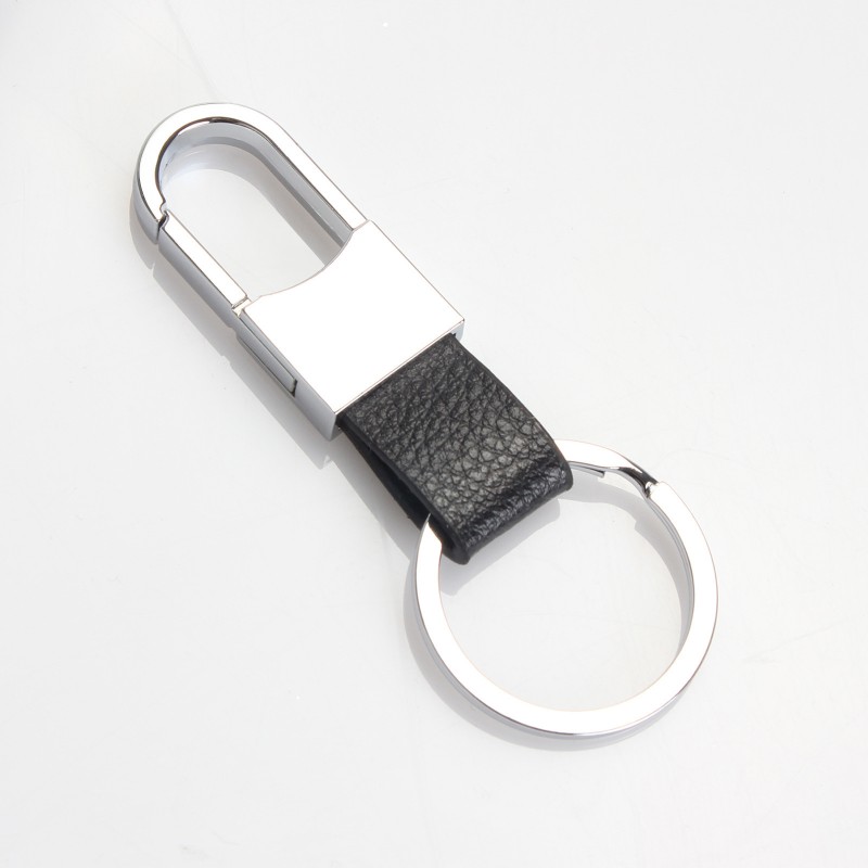 Silver + Black Leather 8.3CMX2.0CM Metal Keychain Pendant 