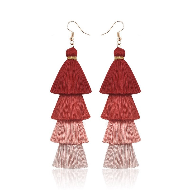 E68123 pink Tassel Drop Earrings 