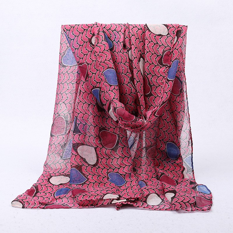  rose red Tiled Heart Print Hijab