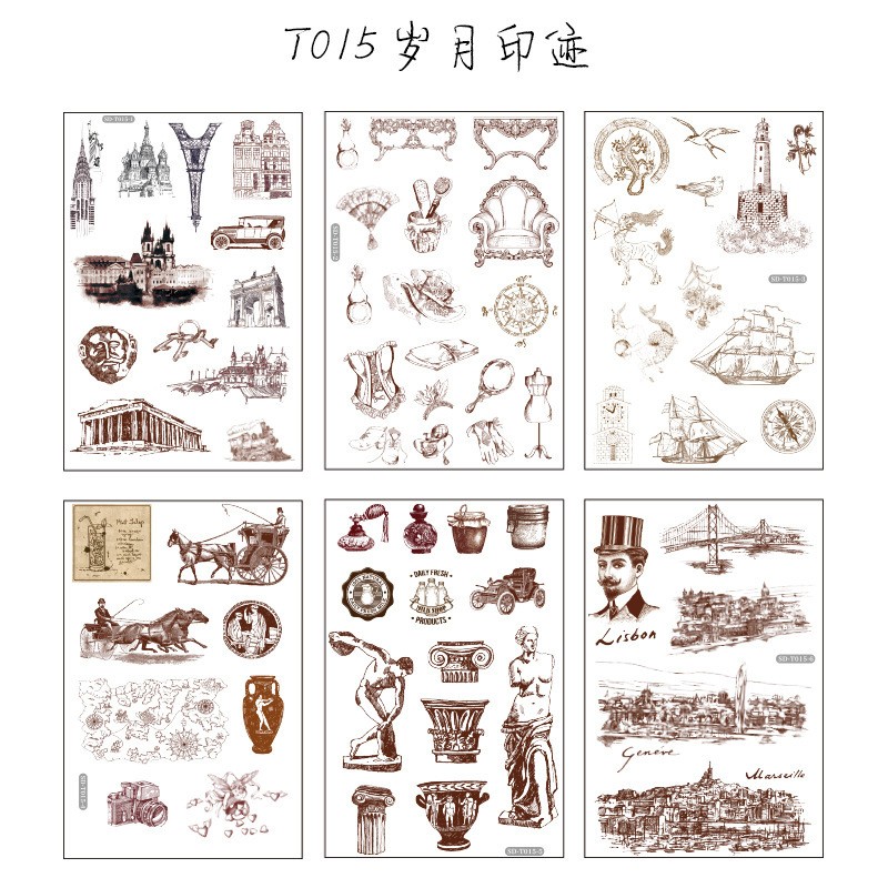 T015 years imprint 6 pieces Sticker Sheets
