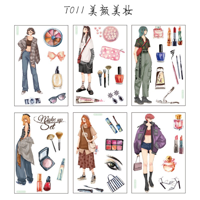T011 Beauty Makeup 6 Pack Sticker Sheet Pack