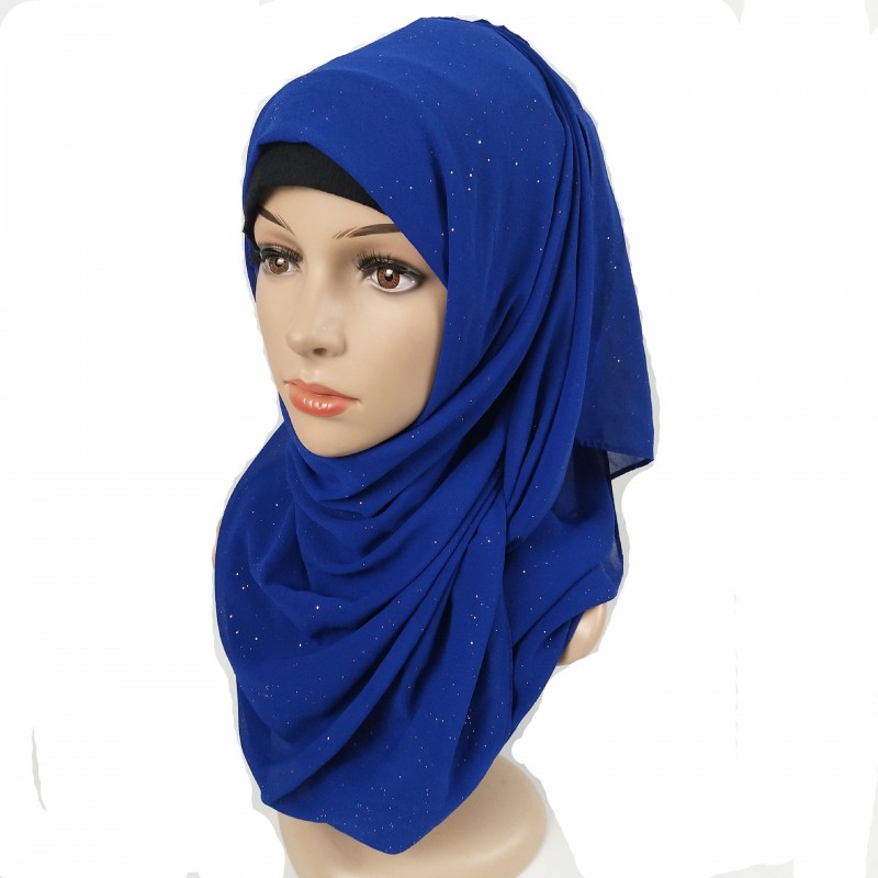 Royal Blue Premium Gold Glitter Chiffon Maxi Hijab