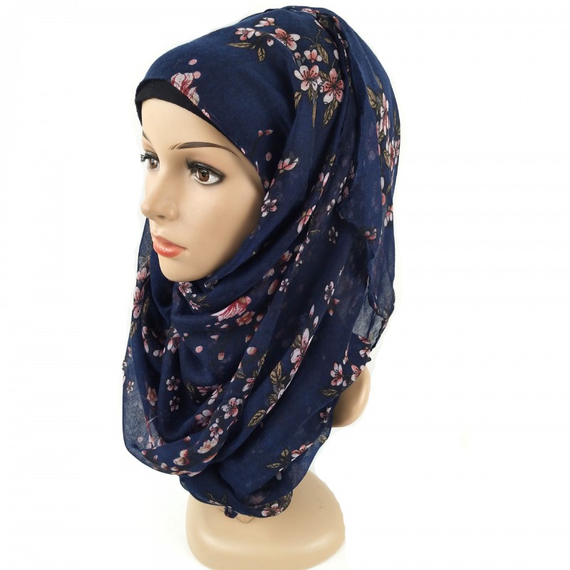 Navy Cotton Botanical Tile Print Hijab
