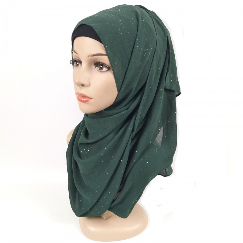 Dark Green Premium Gold Glitter Chiffon Maxi Hijab