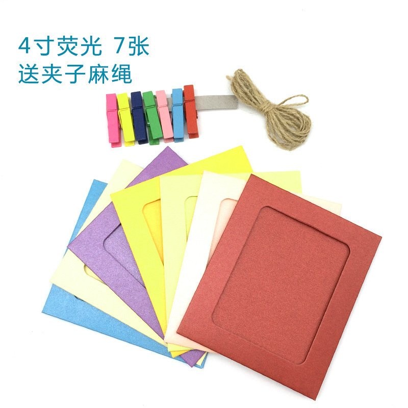 4 inch fluorescent 7 sheets send clip hemp rope Hanging Photo Frame
