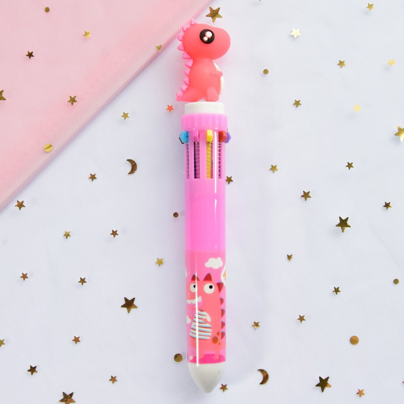 Ten Color Ballpoint Pen Pink Dinosaur Powder Pen 0.5 Multi Colour Pen