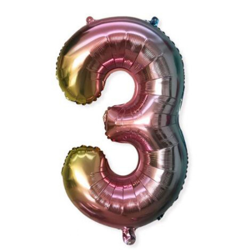 32 Inch Gradient Number 3 Birthday Balloons Aluminium Foil