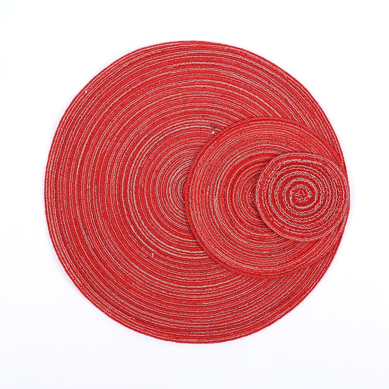 Red Round Diameter 11Cm Nordic Cotton Yarn Placemat Clearance
