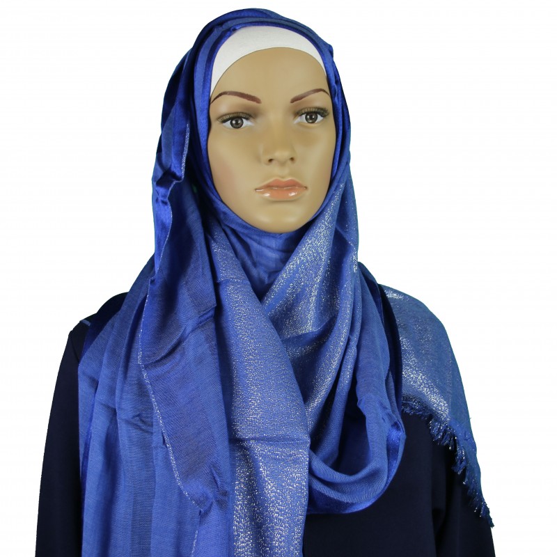 Royal Blue Striped Shimmer Hijab