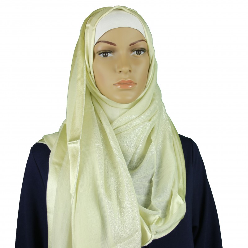 Cream Striped Shimmer Hijab