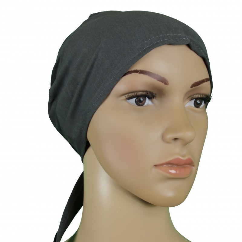 Dark Grey Tie Back Hijab Cap