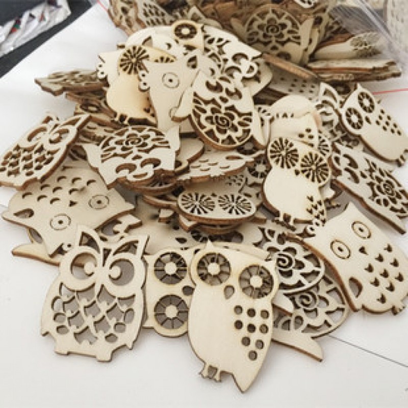 Random Style 38Mm Owl 100 Pieces Wooden Craft Embellishment