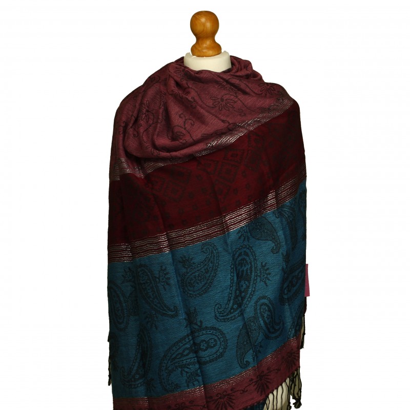 Mix Cashew Pashmina Red Teal