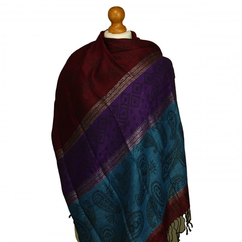 Mix Cashew Pashmina Maroon Teal