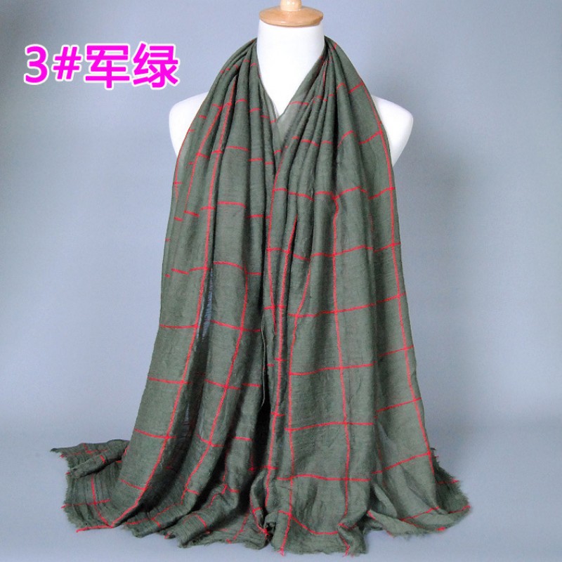 Army Green Chequered Cotton Hijab