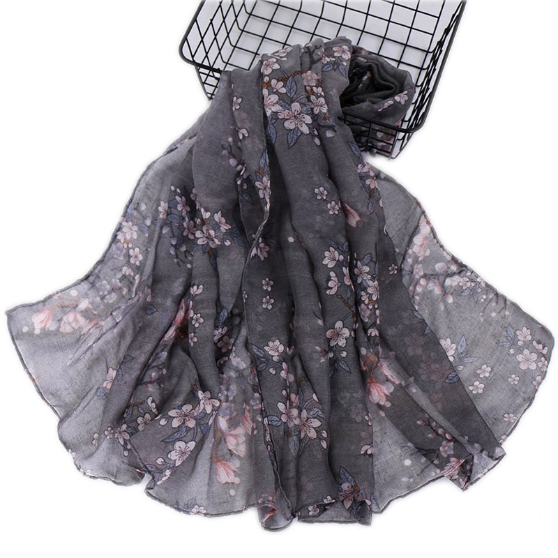 Gray 180Cm Gardenia Viscose Print Hijab