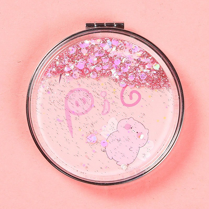 Angel Pig Portable Quicksand Vanity Mirror
