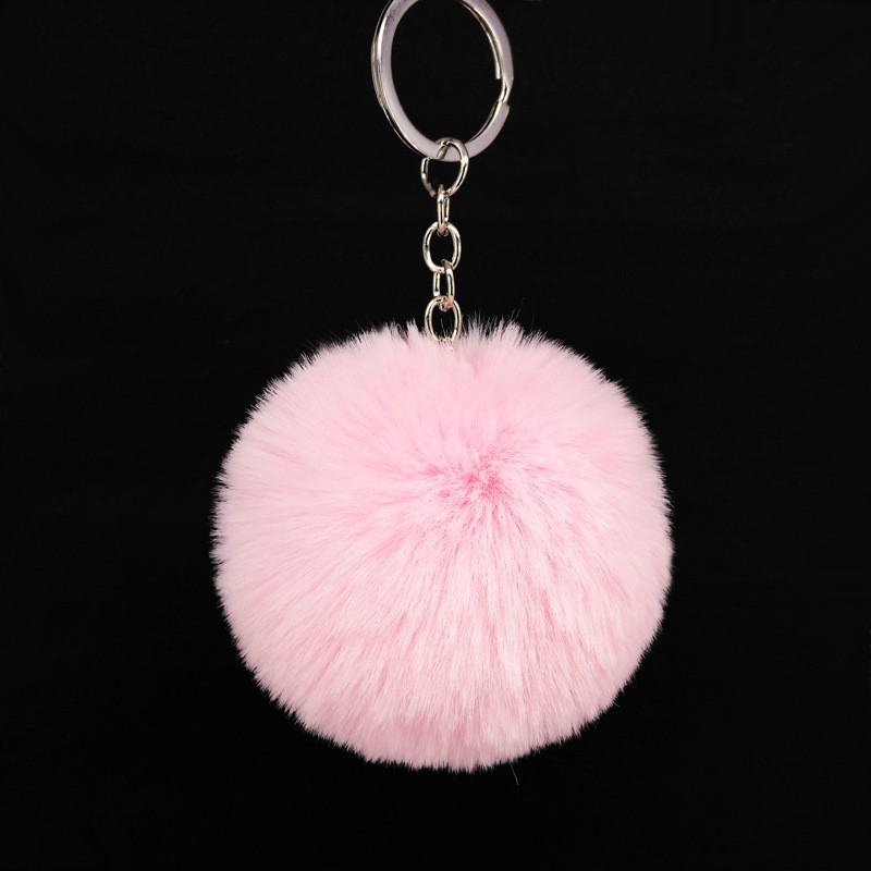 Pink 8cm Pompom Faux Fur Keyring