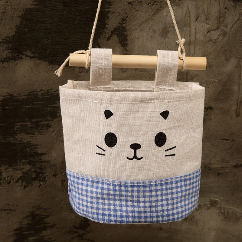 Blue Grid Canvas Hanging Storage