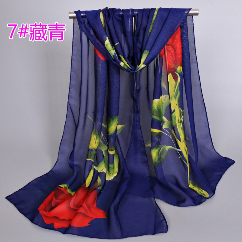 Navy Blue 160-50Cm Urban Rose Chiffon Print Hijab