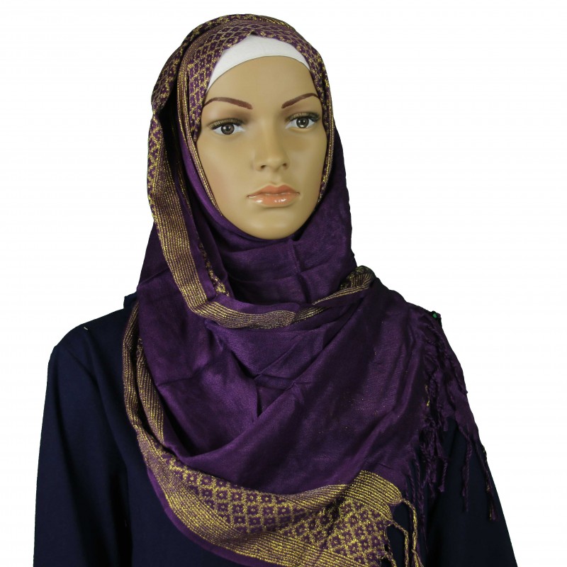 Plum Gold Shimmer Print Hijab