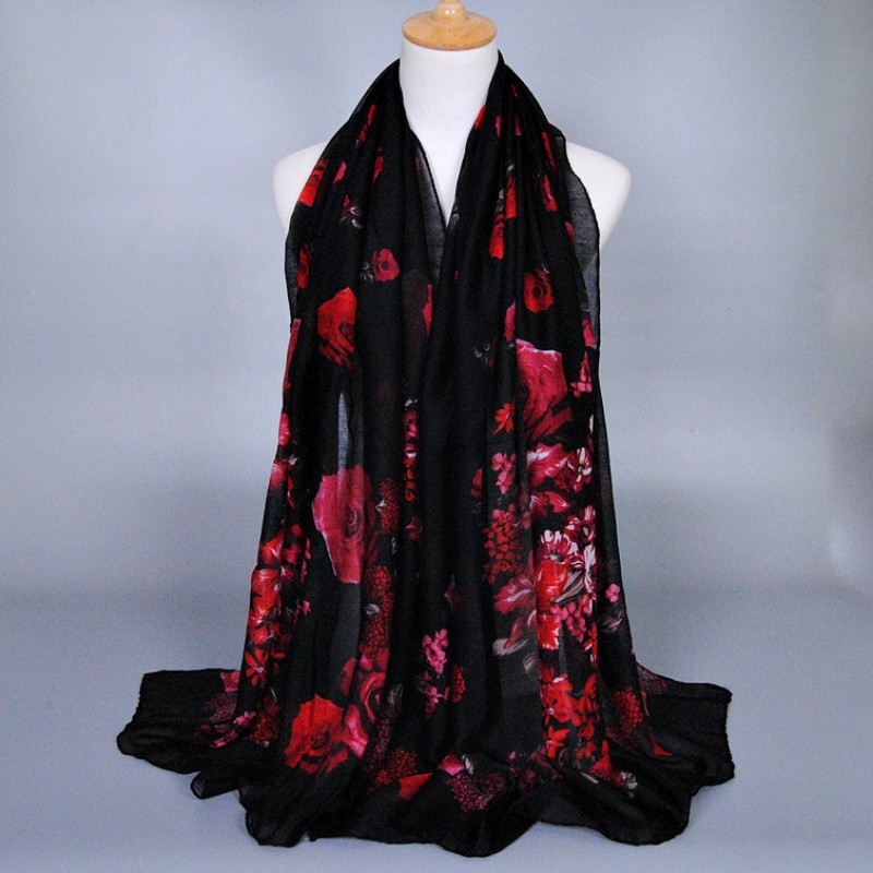 black Heavenly Garden Print Hijab