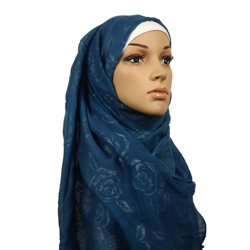 Navy Rose Embossed Hijab