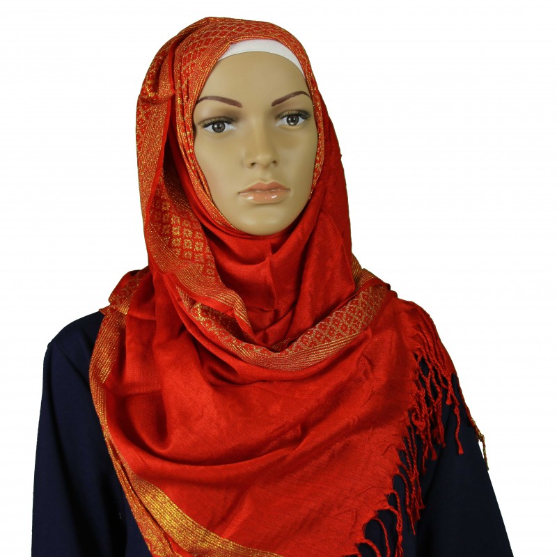 Red Gold Shimmer Print Hijab
