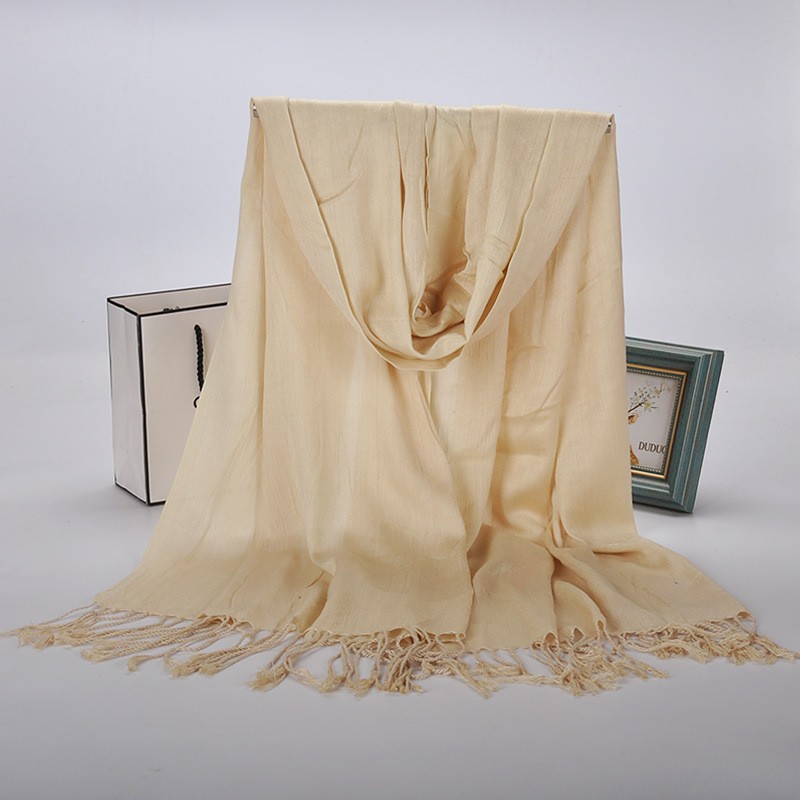 Beige Plain Cotton Satin Pashmina Hijab