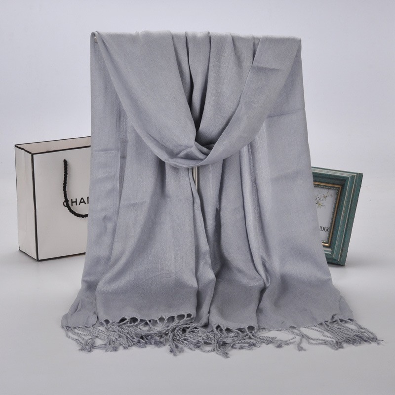 Light Gray Plain Cotton Satin Pashmina Hijab