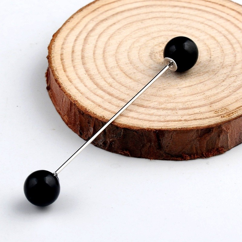Black Long Pearly Brooch Hijab Pin 