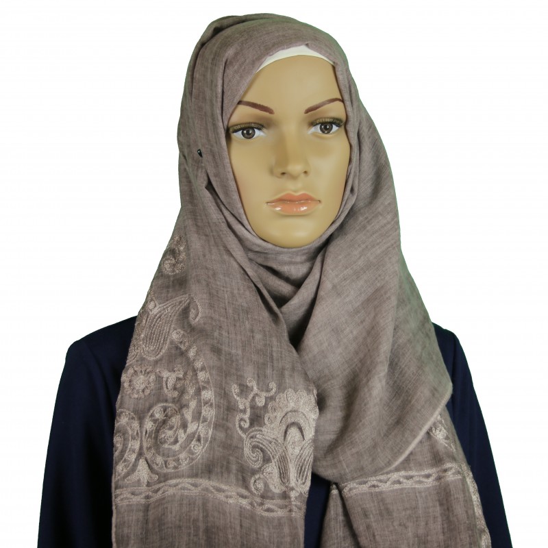 Mauve Embroidered Cotton Maxi Hijab