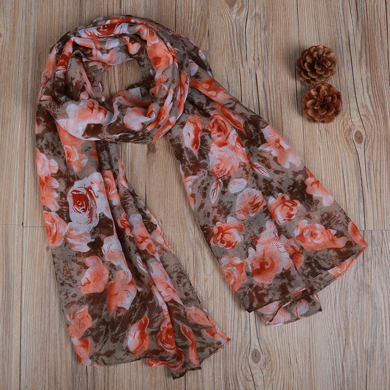 Coffee Sea of Roses Print Hijab