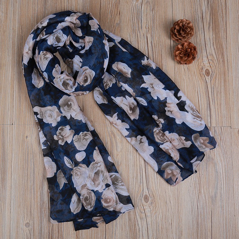 Navy Sea of Roses Print Hijab