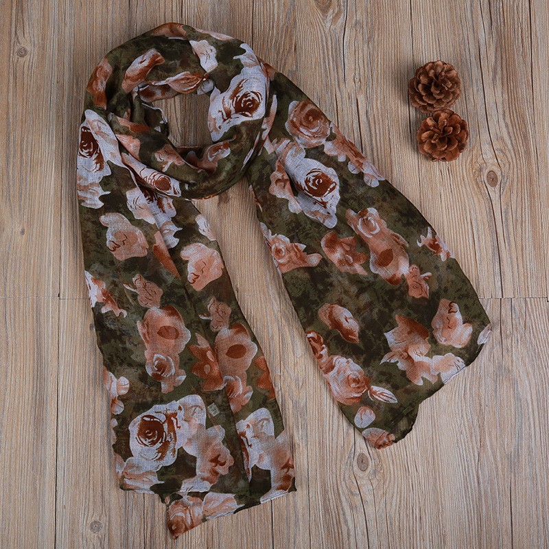 Army Green Sea of Roses Print Hijab