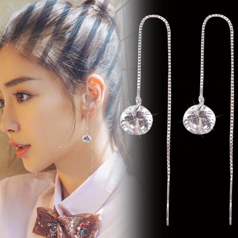 Bright Crystal Long Chain Drop Earrings