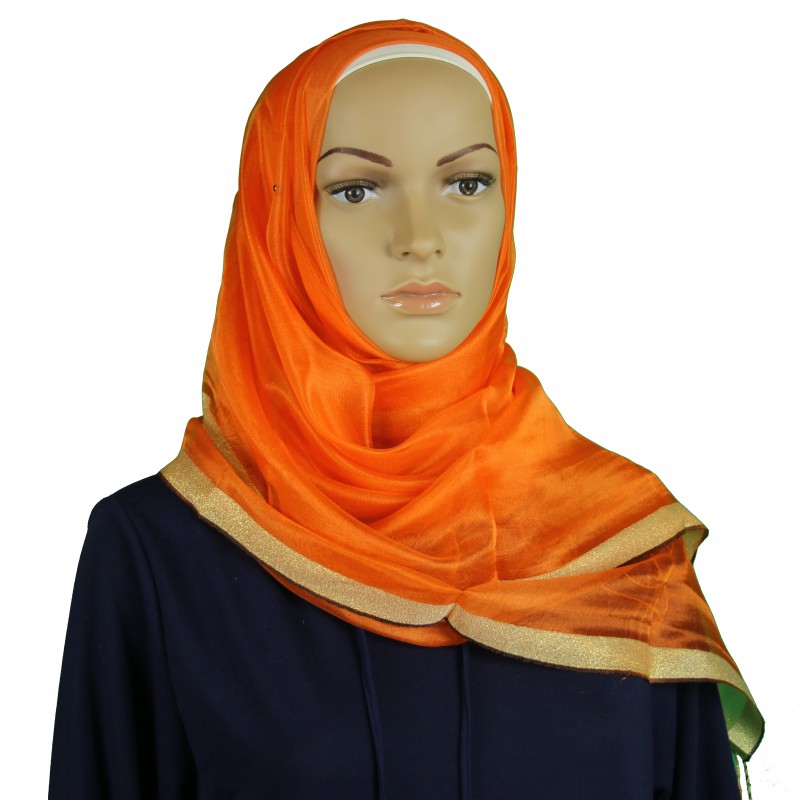 Orange Shimmer Silk Hijab