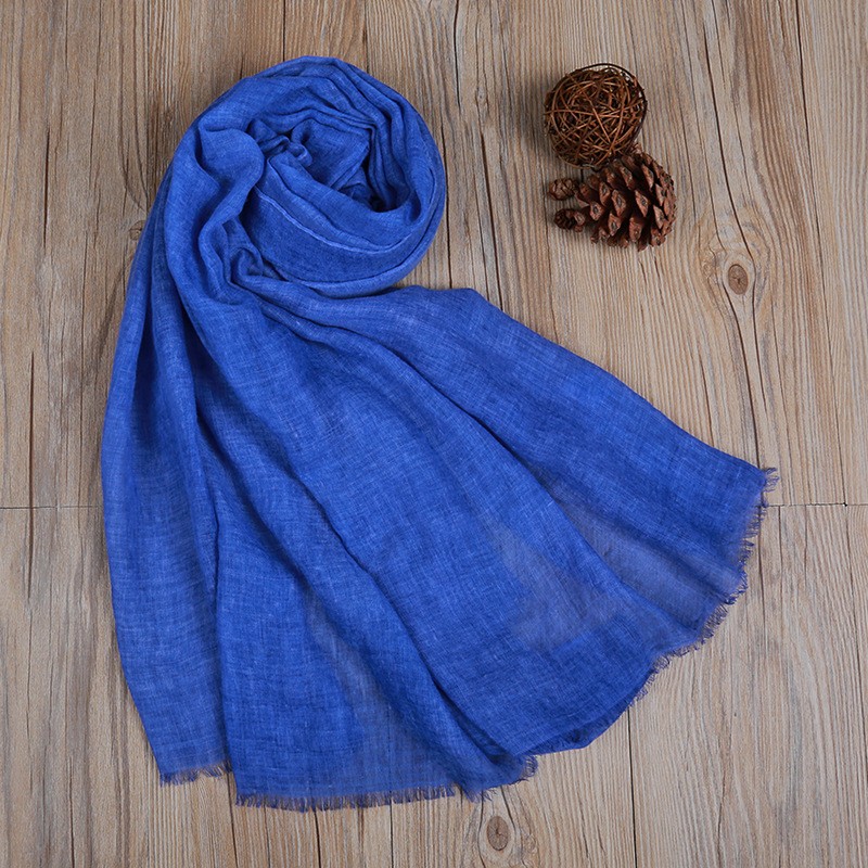 Royal Blue Cotton Linen Retro Dyed Plain Hijab