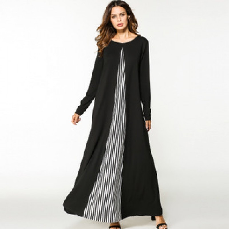 Black Black White vertical stripe Abaya L 