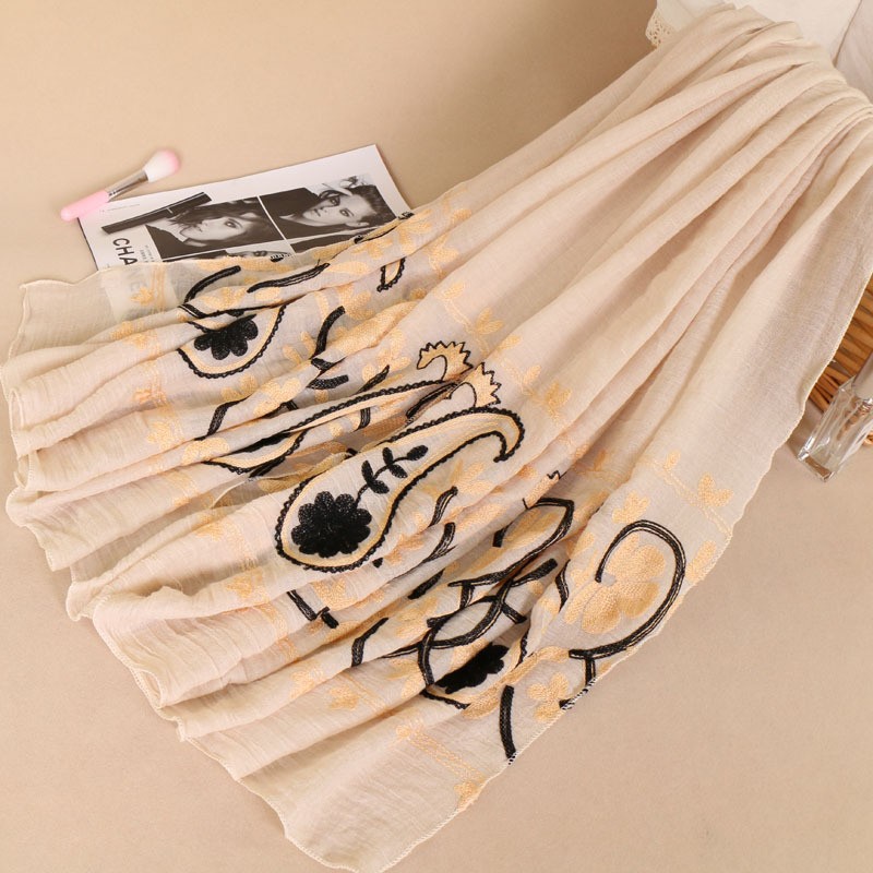 Cream Paisley Embroidered Royal Hijab Clearance